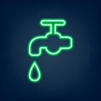 Glowing neon sign tap dripping icon illustration