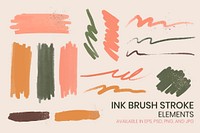 Ink brush stroke element vector set with glitter