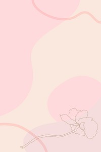 Flower line drawing background on pastel pink wallpaper