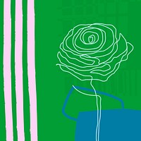 Rose background in green, monoline art drawing 