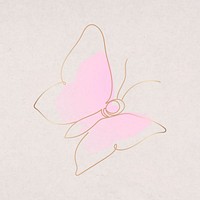 Aesthetic butterfly sticker, pink gradient line art psd design