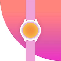 Pink smartwatch, blank round gradient screen, health tracker device illustration