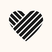 Black striped heart, simple design icon