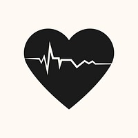 Black heartbeat icon, health element graphic vector