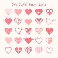 Pink pastel heart icon  set