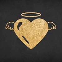 Cute angel heart, glitter gold simple icon