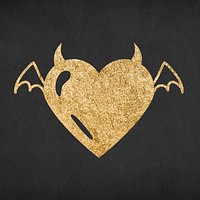 Cute evil heart, glitter gold simple icon