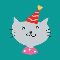 Cute cat in party hat sticker vector, celebration illustration