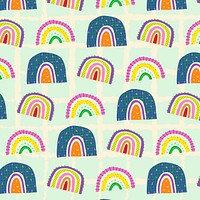 Funky doodle pattern, green rainbow background