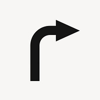 Arrow sticker, turn right traffic road direction sign in black flat design vector