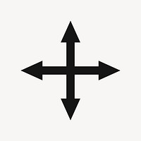 Arrow sticker, four-way intersection traffic road direction sign in black flat design vector