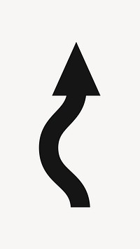 Curved arrow sticker, winding road ahead traffic sign, flat design vector in black and white