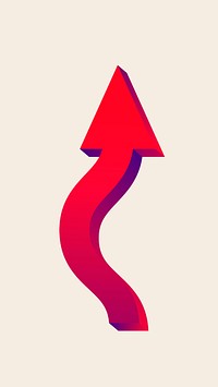 Curved arrow sticker, winding road ahead traffic sign, red gradient design psd