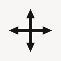 Arrow clipart, four-way intersection traffic road direction sign in black flat design