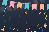 Black festive background, cute bunting border and ribbons