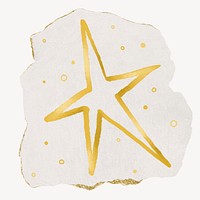 Gold star, ripped paper collage element 