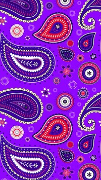 Purple paisley mobile wallpaper, colorful flower pattern background vector