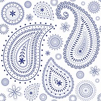 Paisley pattern background, white Indian mandala in blue