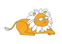 Lion suntanning, colorful animal illustration for kids