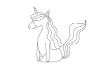 Unicorn kids coloring page vector, blank printable design for children to fill in