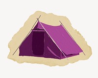 Camping tent, ripped paper collage element