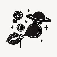 Black lips clipart, space and universe illustration