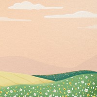 Flower field sunset background, nature aesthetic illustration psd