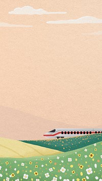 High-speed rail field mobile wallpaper, watercolor illustration