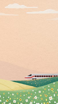 High-speed rail field mobile wallpaper, watercolor illustration psd