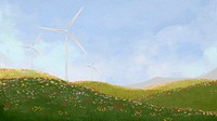 Wind farm landscape HD wallpaper, watercolor illustration psd