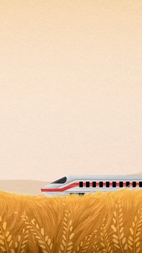 High-speed rail field mobile wallpaper, watercolor illustration psd