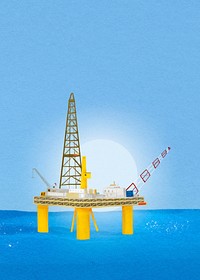 Oil rig background, watercolor, industrial illustration psd