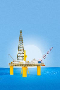 Oil rig background, watercolor, industrial illustration