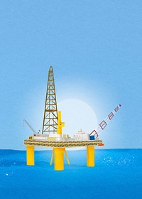 Oil rig background, watercolor, industrial illustration