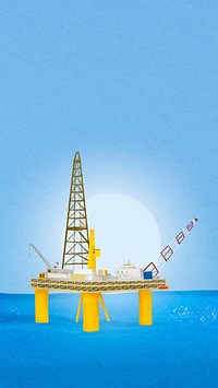 Oil rig phone wallpaper, watercolor, industrial HD background psd