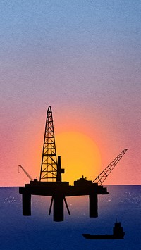 Oil rig sunset iPhone wallpaper, watercolor, high resolution background