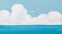 Ocean skyline desktop wallpaper, watercolor nature illustration psd