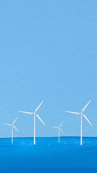 Offshore wind farm mobile wallpaper, environment, watercolor illustration