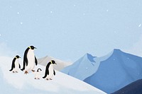 Winter penguins background, cute animal illustration psd