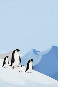 Winter penguins background, cute animal illustration