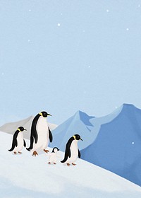 Winter penguins background, cute animal illustration