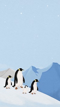 Winter penguins mobile wallpaper, aesthetic HD background psd