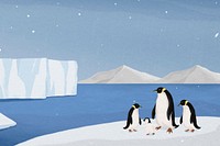 North pole penguins background, environment illustration psd