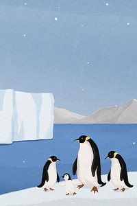 North pole penguins background, environment illustration