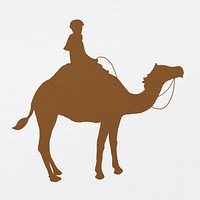 Camel rider silhouette sticker, watercolor animal illustration psd