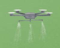 Watering drone, smart agriculture illustration psd