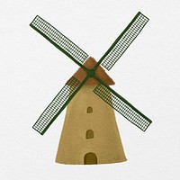 Vintage windmill, environment watercolor illustration psd