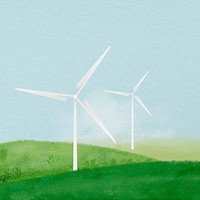 Wind farm background, watercolor landscape illustration psd