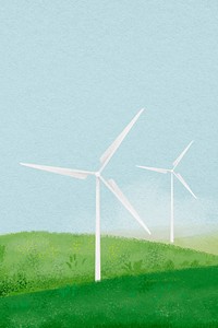 Wind farm background, watercolor landscape illustration