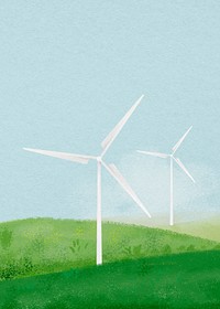 Wind farm background, watercolor landscape illustration